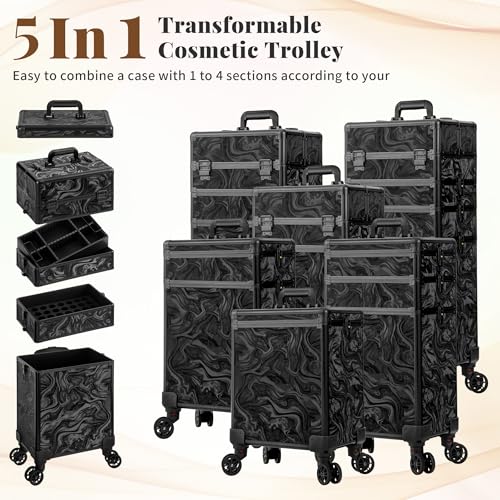 5-in-1 Rolling Makeup Train Case with Wheels | Professional Cosmetic Trolley