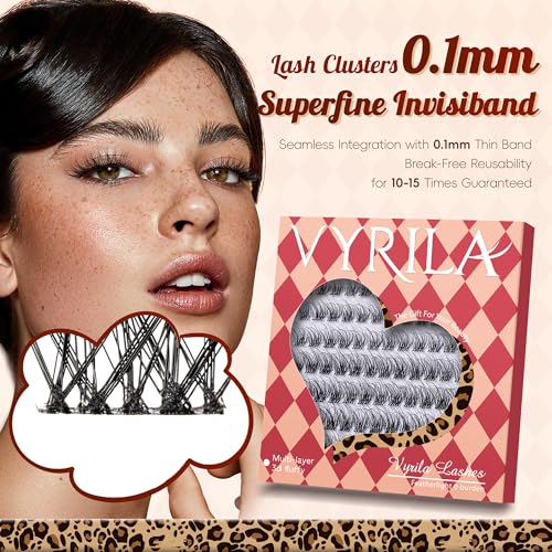 Lash Clusters 0.05mm PBT Fiber Eyelash Clusters, 0.1mm Superfine Invisiband D Curl Diy Lash Extension, 96pcs 8-16mm Individual Like Eyelash Extensions (Dash-D-8-16Mix)