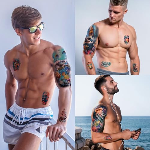 77 Sheets Temporary Tattoo Stickers - Ocean & Sea Life Design