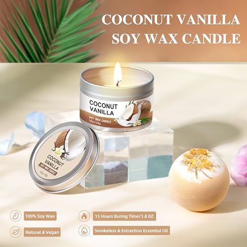 Coconut Vanilla Spa Gift Basket Set for Women - 8 Piece