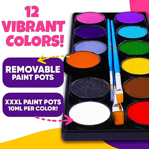 Blue Squid Face Painting Kit - 12 Colors, 30 Stencils, Sensitive Skin Safe