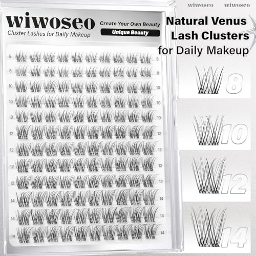 wiwoseo Flaunt Short Lash Clusters Wispy Lash Clusters Kit 8-14MM Venus Eyelash Clusters Eyelash Extensions Kit C Curly Individual Lashes Extension Kit Natural Eyelashes Clusters for Daily Makeup