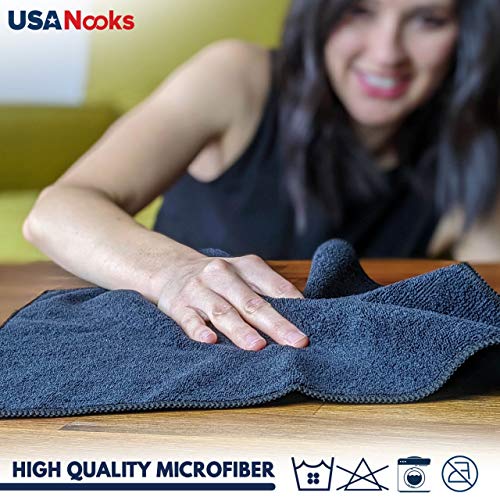 USANOOKS Microfiber Cleaning Cloth Grey - 12 Packs 12.6"x12.6" - High Performance - 1200 Washes, Ultra Absorbent Towels Weave Grime & Liquid for Streak-Free Mirror Shine - Car Washing Cloth