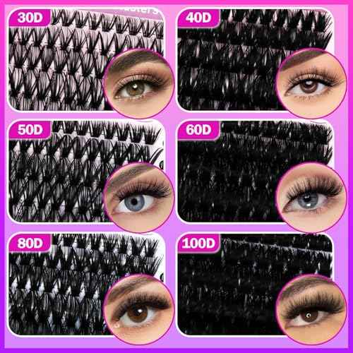 Lash Clusters Kit Wispy Lash Clusters 30D-100D 708pcs Individual Lashes Clusters Kit 8-16mm Self Adhesive Eyelashes Kit Thin Band Soft Cluster Lashes Lash Bond and Seal Tweezers & Brush