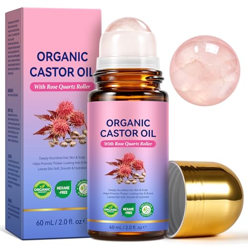 Organic Castor Oil Roll-On with Rose Quartz Roller, 2 fl oz