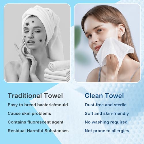 20 Count Face Clean Towels XL, Disposable Face Towelette, Facial Washcloth, Makeup Remover Dry Wipes, 20 Count Pure Cotton