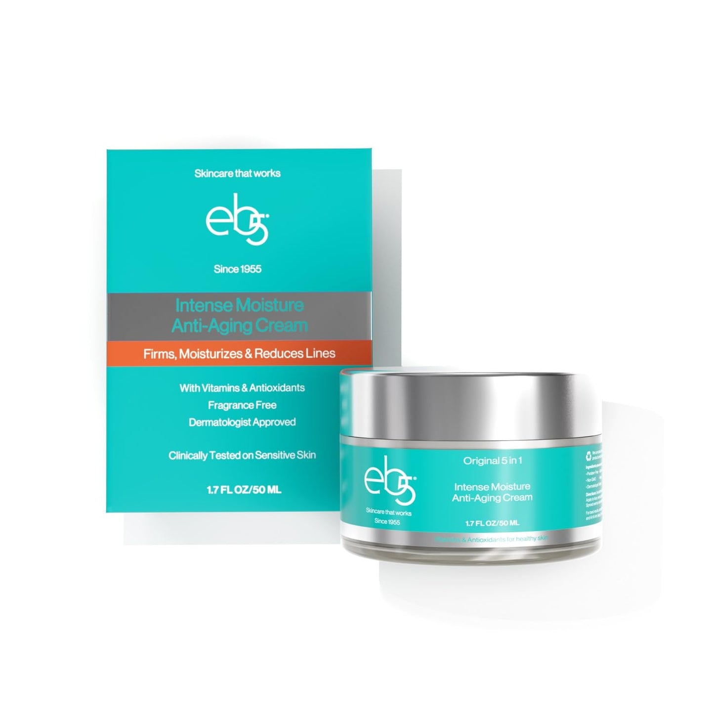 eb5 Intense Moisture Anti Aging Moisturizer Face & Neck Cream- Tone Tighten Skin with Retinol, Fade Fine Lines & Wrinkles with Vitamin E, A & B5-1.7oz.