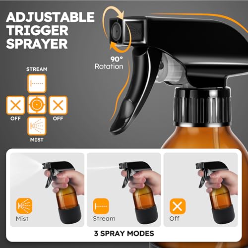 360° Glass Spray Bottles, 4oz, Adjustable Nozzle, 2 Pack