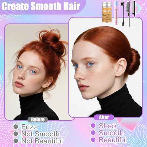 7Pcs Hair Finishing Stick Set with 1Pcs Slick Back Brush,1Pcs Fly Away Stick for Hair,50PCS Bobby Pins,400Pcs Elastic Rubber Bands