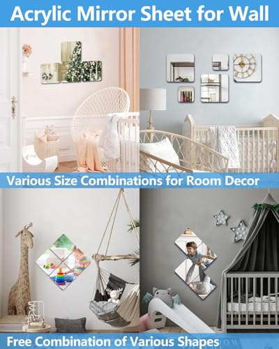 Unbreakable Self-Adhesive Mirror Tiles for Kids - 12PCS 8"x8"