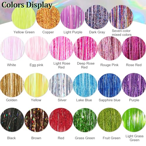 Hair Tinsel Extensions - 8 Packs, 1600 Strands, 50 Inch Black