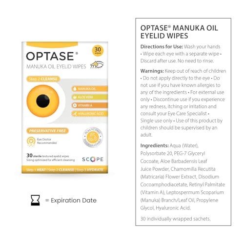 OPTASE Manuka Oil Eyelid Wipes, 30 Count ? Eyelid Cleansing Wipes with Natural Manuka Oil ? Preservative-Free Formula for Daily Hygiene and Eye Lid Comfort - Doctor Recommended Eye Lid Cleaning