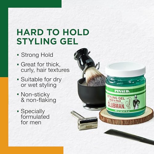 Clubman Pinaud Hair Styling Gel - Hard to Hold & High Shine Hair Gel for Men, Alcohol-Free Formula, Men's Grooming, 16 oz