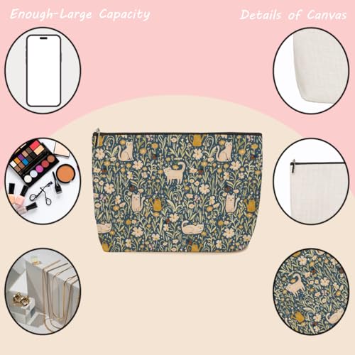 6 Pieces Makeup Bag Forest Fox Garden Cat Deer Rabbit Floral Aesthetics Skincare Bag Travel Toiletry Bag Makeup Pouch Cosmetic Bag Thank You Friendship Gifts for Women Mom Friends Bestie Coworker Aunt