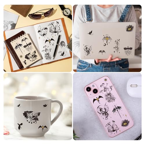 Black Wings Dragon Temporary Tattoos - 200+ Dragon Birthday Party Decorations Favors Supplies Dark Mysterious Ancient Animals Tattoo Stickers for Kids Boys Girls Dragons Goodie Bags Fillers Gifts