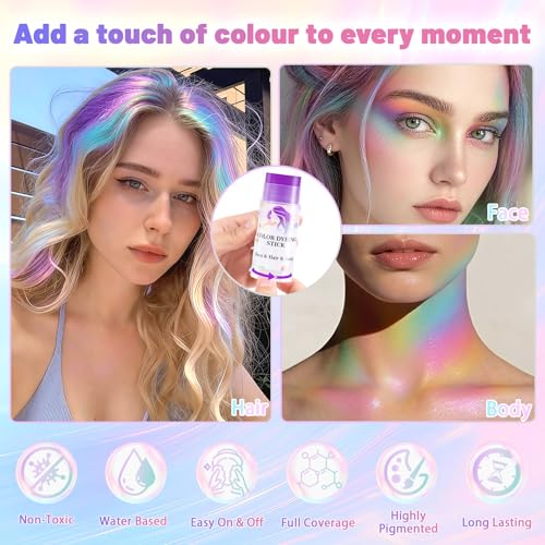 Hair Color Chalk Sticks - 9 Vibrant Washable & Waterproof