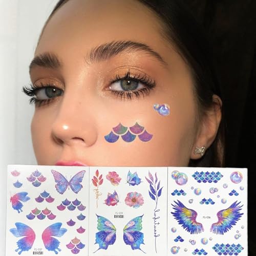 20 Glitter Butterfly Temporary Tattoos - Waterproof Face & Body