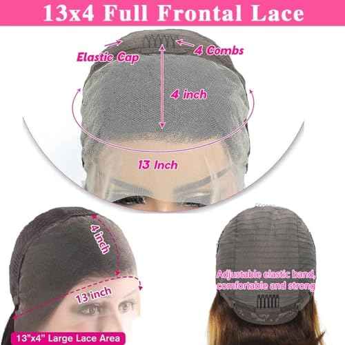 Highlight Bob Wig Human Hair P4/27 Color 13x4 HD Lace Front Wigs Human Hair Pre Plucked Hairline for Women Blonde Highlight Bob Wigs 180% Density 12 Inch