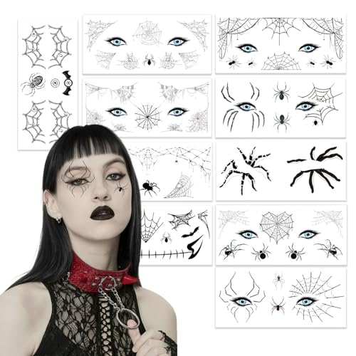 Halloween Spider Web Eye Tattoos - 10 Sheets Temporary Eyeshadow Stickers