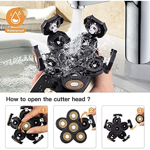 Roziapro Upgrade 6D Electric Shaver Replacement Head Freedom Head Shaver Replacement Blades Head Shavers for Bald Men Replaceable Head Waterproof Blades for Men 5 in 1 Replacement Blade Head(Gold)