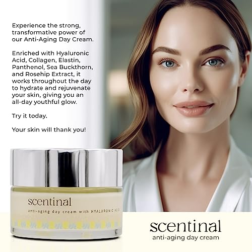 Scentinal Anti-Aging Day Cream with Hyaluronic Acid - Glow All-Day Hydration for Radiant, Youthful Skin (50 ml/1.7 Oz)