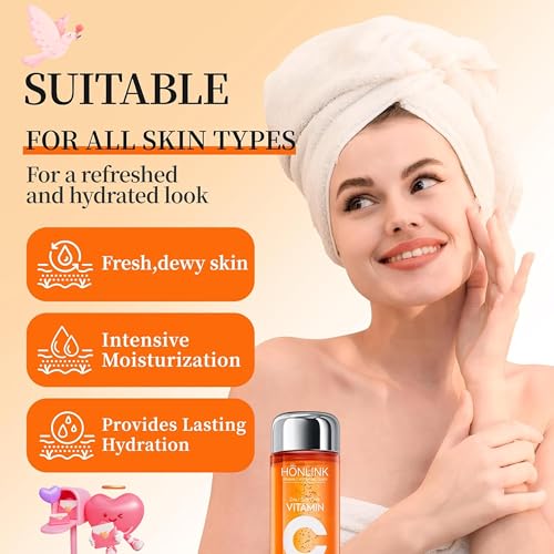 Vitamin C Face Toner 130ml, HONLINK 5X Vitamin C Complex with Niacinamide & Hyaluronic Acid, Hydrating & Balancing Toner for Daily Skincare, Valentine¡¯s Day Gift for Her