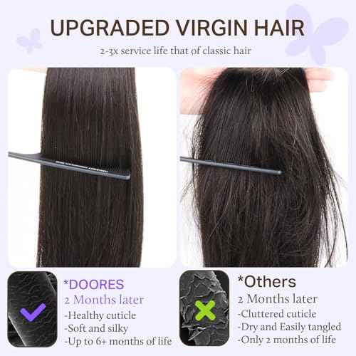 DOORES Genius Clip in Human Hair Extensions, Dark Brown 20 Inch 7pcs 120g, Invisi Edge Straight Hair Extensions with Skin Weft for Women