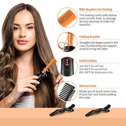 Hot Comb Set 21Pcs, Electric Hair Straightener Pressing Comb for Black Hair with Wig Wax Stick, Lace Band, Rat Tail Comb & Salon Clips