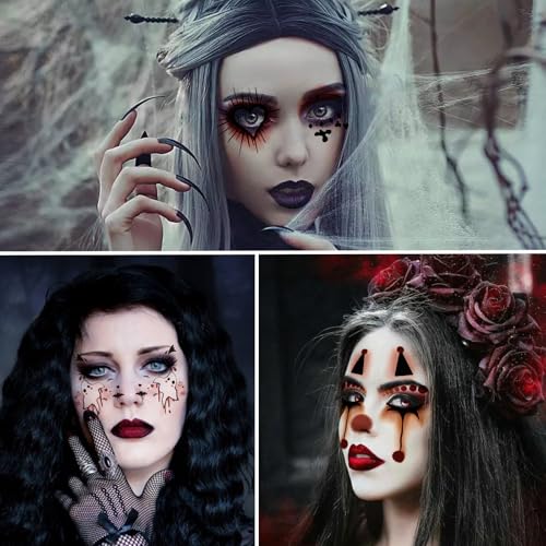 10 Pcs Halloween Face Tattoo Stickers - Vampire Clown Ghost Makeup