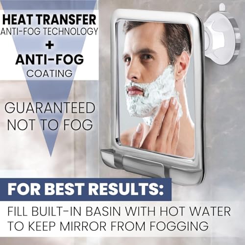 Fogless Shower Mirror with Razor Holder - Shatterproof & 360° Swivel