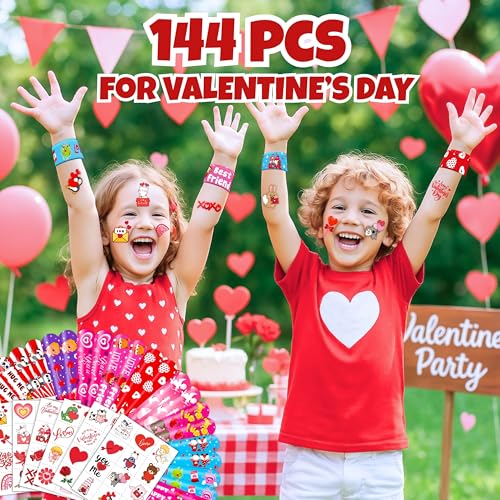Valentine Party Favors Bundle - 72 Tattoos & 72 Slap Bracelets
