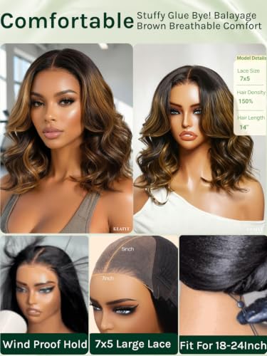 KLAIYI Ombre Balayage Brown Body Wave Bob Wig - Glueless 10-Inch