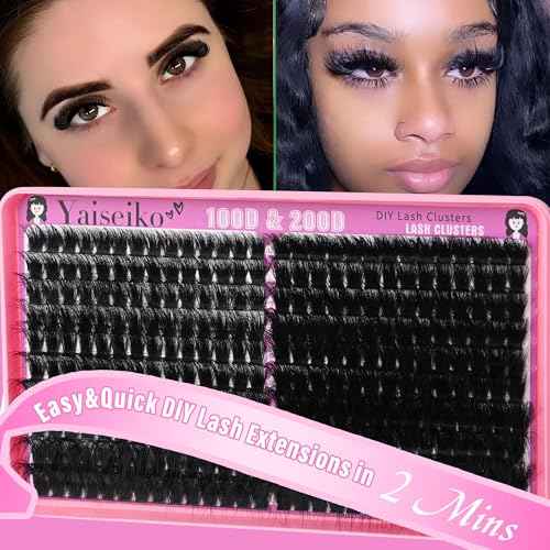 Lash Clusters 100D+200D Thick Eyelash Clusters 12-25mm Wispy Individual Mega Volume Lashes D C Cluster Eyelash Extensions 280Pcs DIY Lash Extension at Home, by Yaiseiko(Plant Fiber)