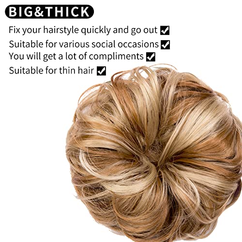 Wavy Curly Messy Bun Hair Piece Set for Volume – Ash Blonde & Ginger