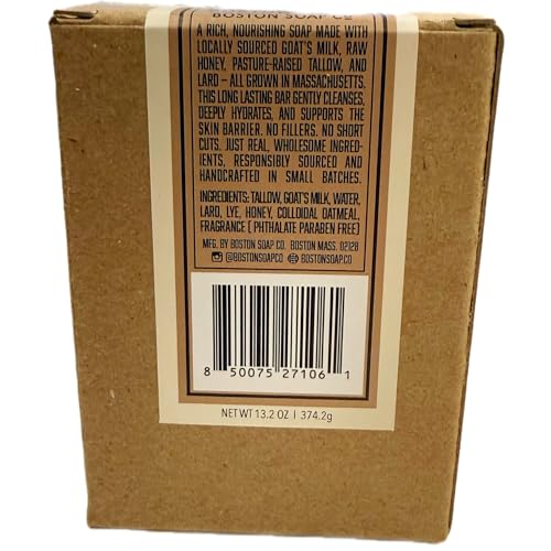Goat Milk Soap with Tallow ? Honey Milkies Oatmeal 4-Pack (3.3oz Bars) ? Cold Process, Handmade in Boston ? Natural Face & Body Soap with Grass Fed Tallow, Lard, Raw Honey & Goat Milk (Oatmeal)