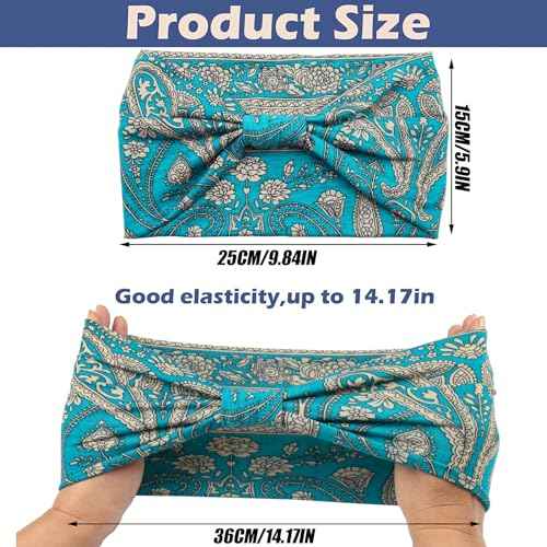 Yeshan Wide Headbands for Women Boho Knotted Head Wraps Turbans Non Slip Bandana Headbands Sport Yoga Workout Stretchy Hair bands,Pack of 6