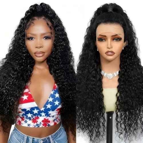 12 Inch 13x4 Lace Front Water Wave Wigs Human Hair, 250 Density HD Lace Front Wigs Human Hair, 13x4 Natural Black Wet and Wavy Glueless Wigs Human Hair Pre Plucked For Black Women