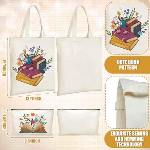 6 Pcs Book Lover Gifts for Women Readers Canvas Bag Back to School Reusable Canvas Bag Tumbler Bookmark for Women Reading Librarian Bookworm Kitchen Library Club Bookish Gifts