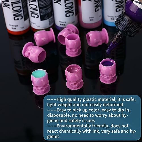 Disposable Skull Tattoo Ink Caps - Pink, 50 Pcs - Professional Tattoo Supplies