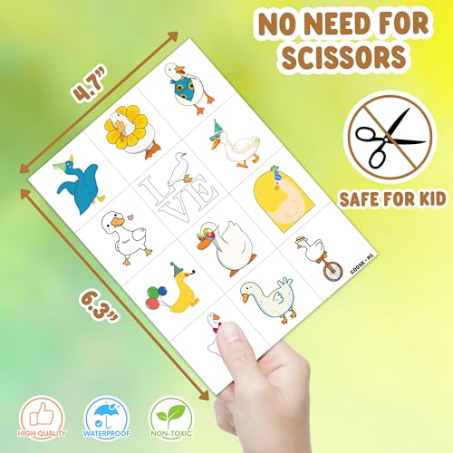 96 PCS Duck Temporary Tattoos for Kids - 8 Sheets