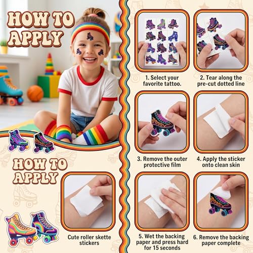 96 PCS Roller Skate Temporary Tattoos for Kids