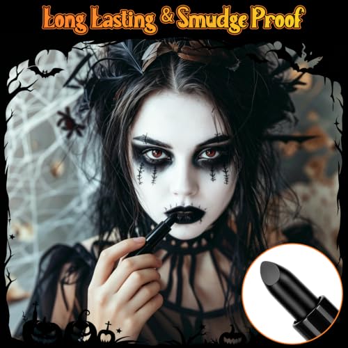 Black & White Halloween Makeup Kit - Face Paint, Lipstick & Setting Powder