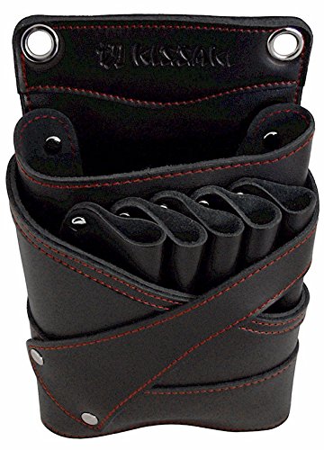 Kissaki Black Genuine Leather with Red Trim Stitching Hair Scissors Holster Hairstylists Cosmetologist Tool Pouch