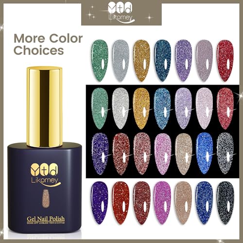 YTD Likomey Reflective Glitter Gel Nail Polish,15ml Lavender Purple Flash Diamond Shimmer Nails Gel,Sparkly Shiny Salon Home Nail Art Manicure UV Nail Gel,SZ015