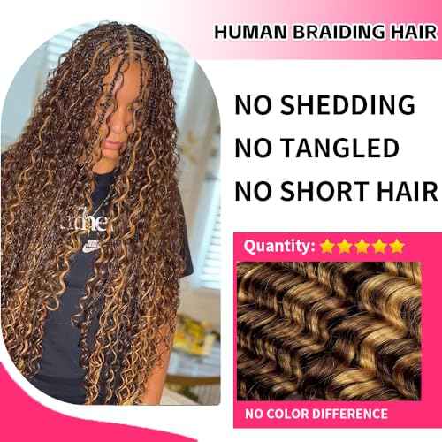 4/27 Boho Human Braiding Hair Curly for Boho Braids Bohemian 100% Human Hair for Braiding Wet and Wave Deep Wave Bulk Human Hair for Boho Knotless Braids No Weft 3 Bundles 20 Inch
