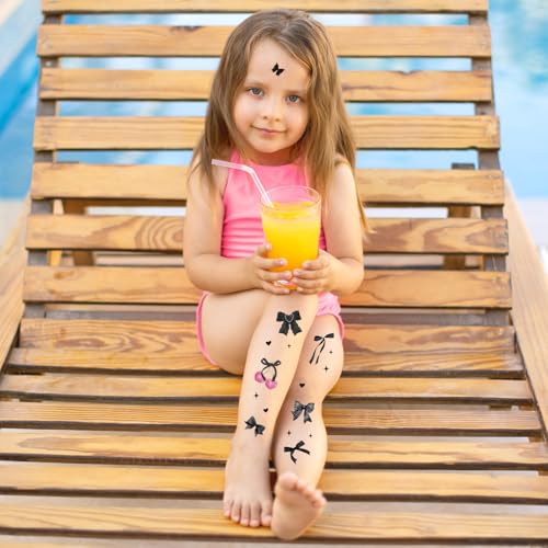 JarThenaAMCS 304Pcs Bow Temporary Tattoo Sticker Black Bowknot Cherry Fake Tattoo Coquette Bachelorette Birthday Party Favor for Body Art Decor Game Gift, 8 Sheets