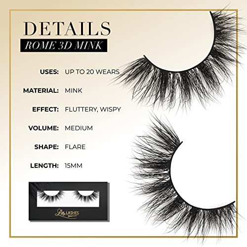 Lilly Lashes Rome 3D Mink Lashes, Mink Eyelashes, The Original Lilly Lash For Wispy & Natural Look, Reusable Eyelashes up to 25x, Fluffy Lashes, Strip Lashes, Lash Glue not Included