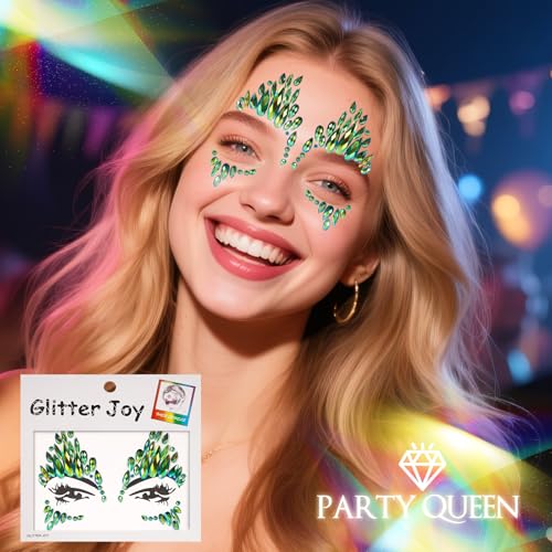 Green Cat Face Gems Stickers - Rhinestone Stick On Jewels 2-Pack
