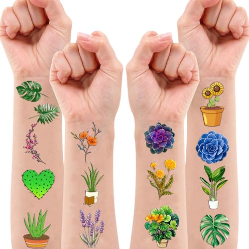 96 PCS Plants Save The Earth Day Pre-Cut Temporary Tattoos Themed Birthday Party Decorations Favors Supplies D?cor Environment Tree Flowers Tattoo Stickers Gifts For Game Boys Girls Classroom School