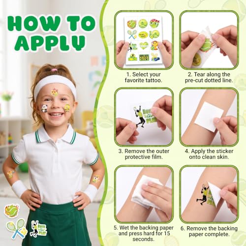 96 PCS Tennis Ball Temporary Tattoos for Kids Party